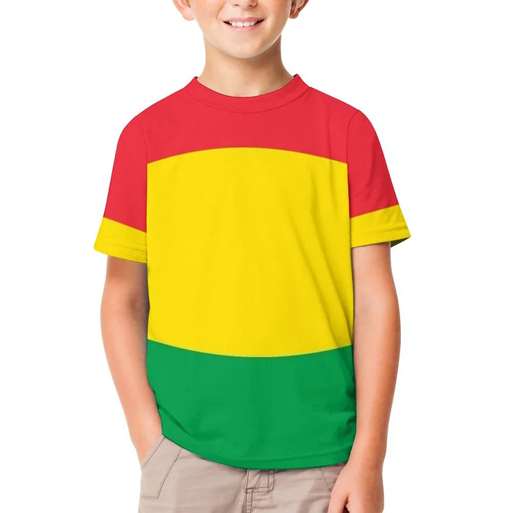 Rasta Rastafarian Red Yellow Green Stripes Boys Girls T-Shirts Kids Casual All over Print Graphic Short Sleeve 3D Tee - Heather Prints Shirts