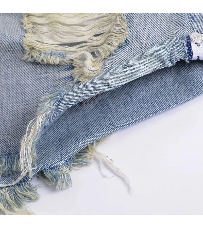 Fashion Stone-washes Turnup Raw Hem Ripped Denim Shorts