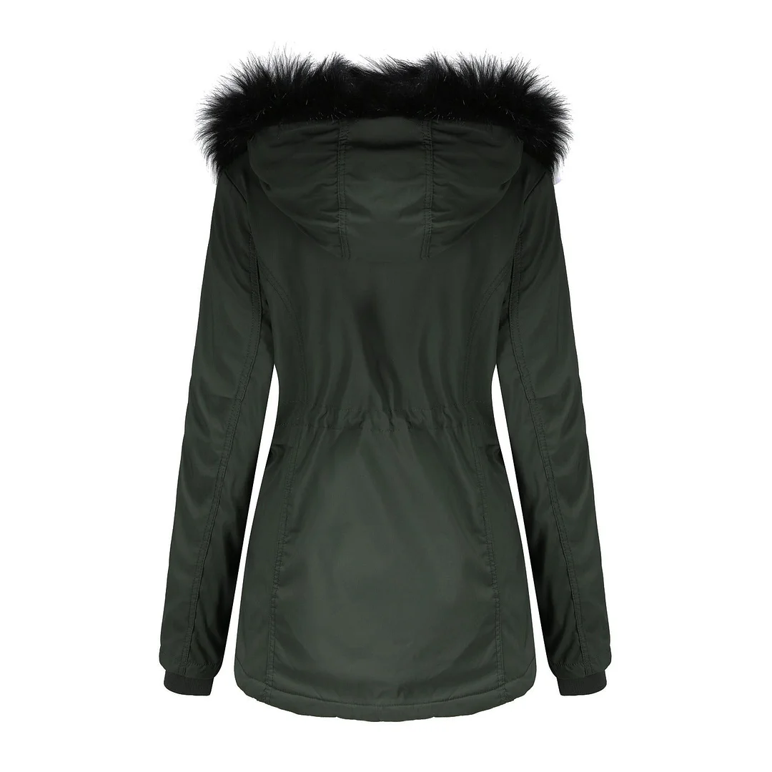 Woman's Coat Detachable Hood Fur Collar Plus Fleece Jacket