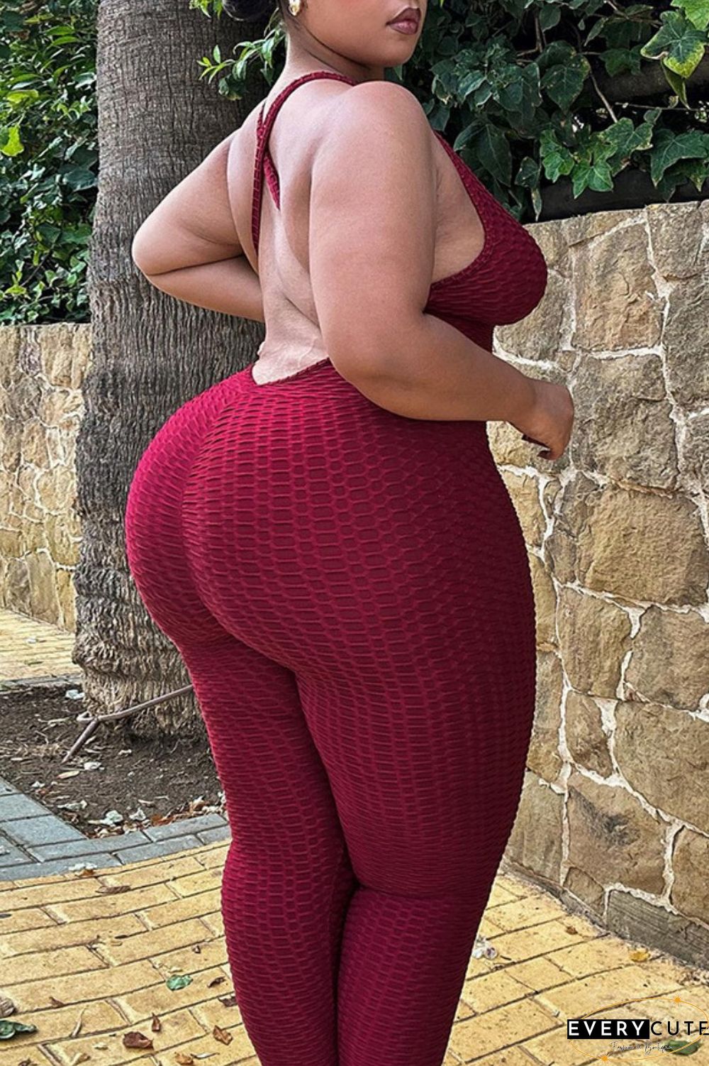 Pink Sexy Casual Solid Backless V Neck Plus Size Jumpsuits