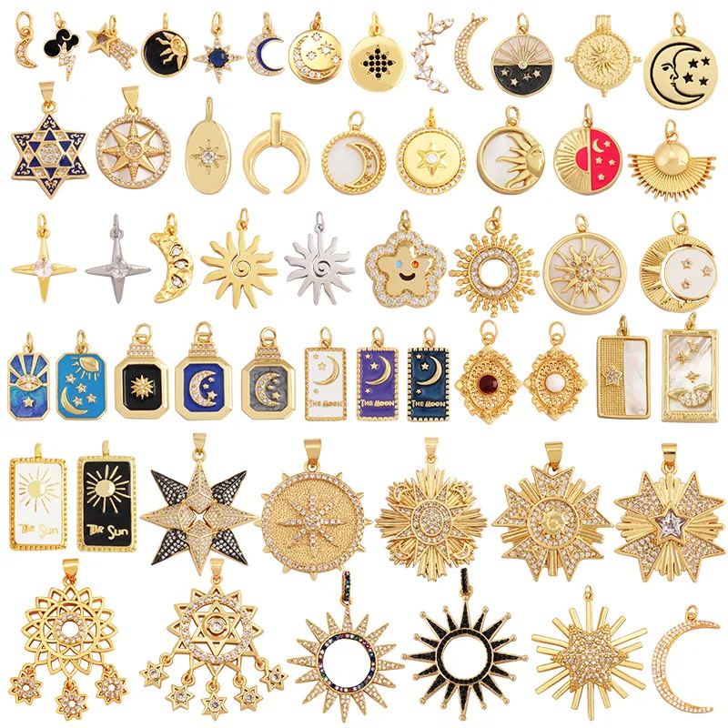 1 Piece 12 * 23mm 15*15mm 5*12mm Hole 5~5.9mm Half 925 Silver Zircon Sun Moon Pendant Jewelry Accessories