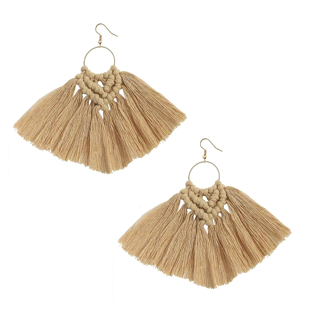 Dvacaman 2020 New Design Bohemian Leaf Shape Tassel Earrings For Women Fashion Weave Macrame Cotton Thread Earrings Drop Jewelry