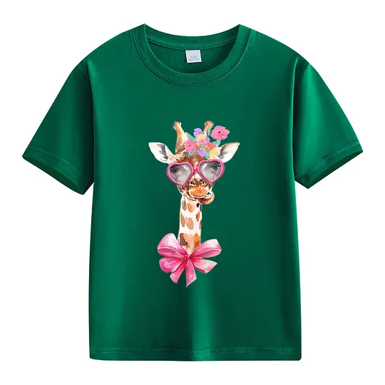 【2Y-13Y】Giraffe With Heart Sunglasses & Bow Kids' T-Shirt