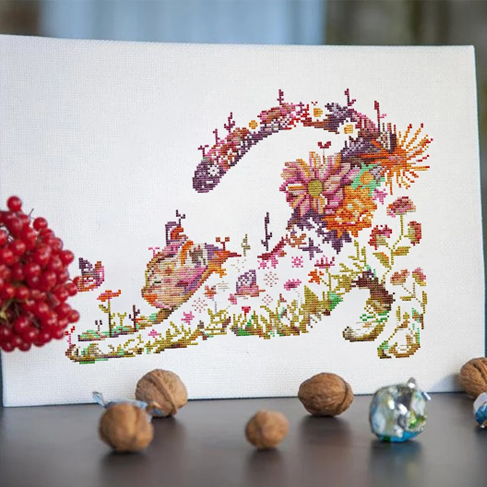 11ct Stamped Cross Stitch - Flower Cat(46*46cm)