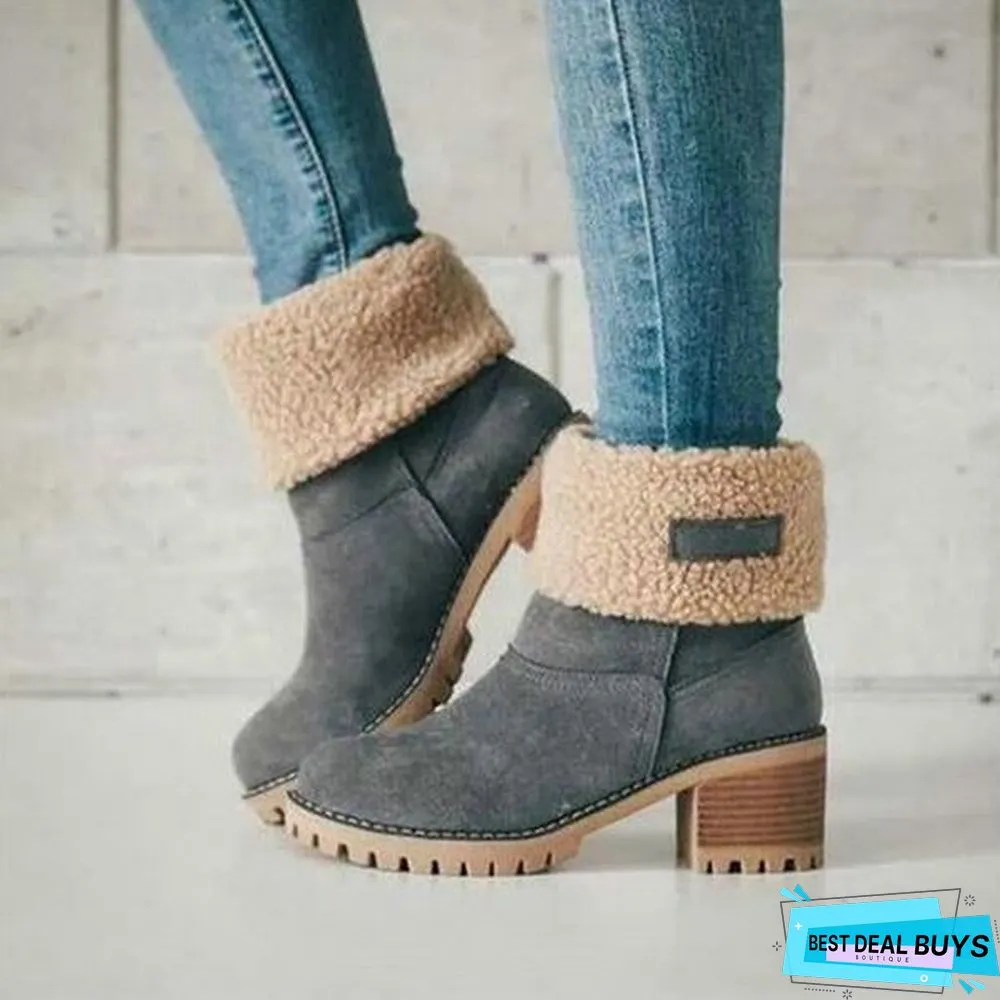 Square Heel Short Plush Snow Boots