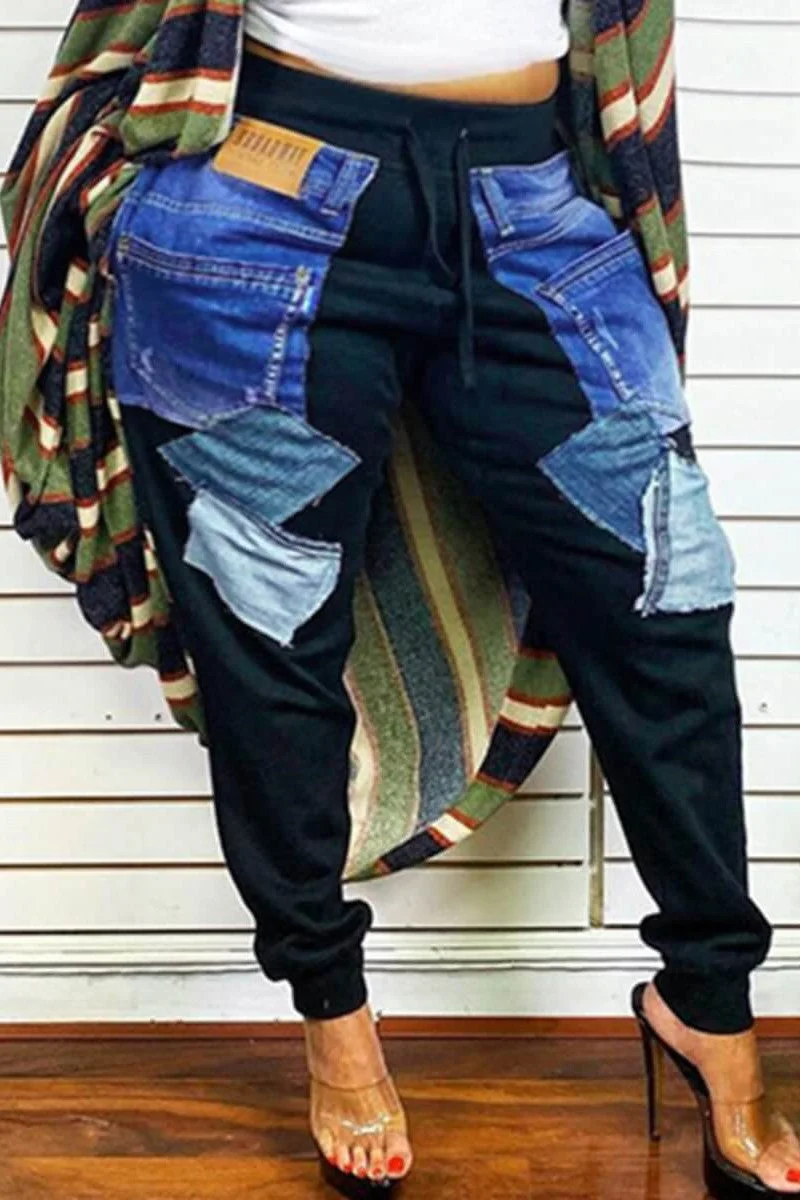 Fashion Casual Patchwork Basic Plus Size Trousers