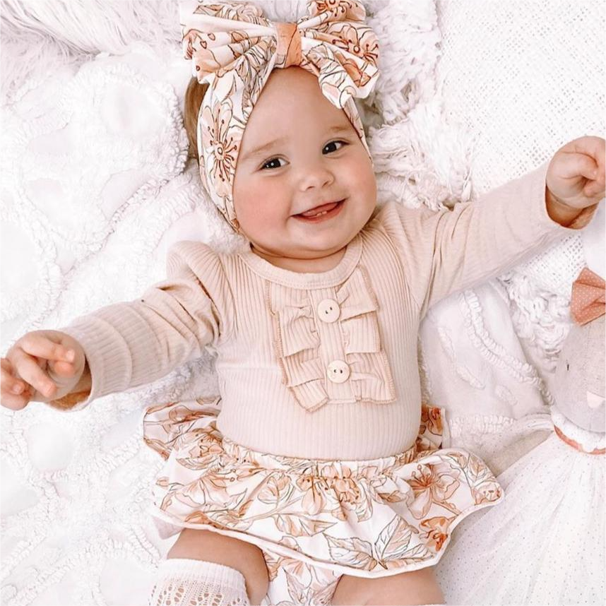 3PCS Lovely Solid Color Floral Printed Baby Set