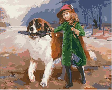 

Girl And Dog in Rainy Day – Paint By Numbers - 40*50CM, 501 Original