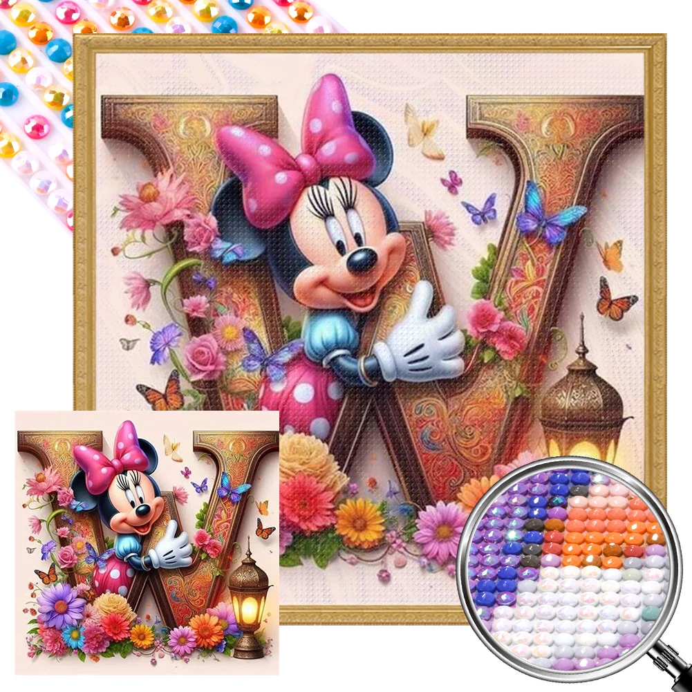 Partial AB Diamond Painting - Full Round Drill - Mickey Minnie Letters(Canvas|35*35cm)