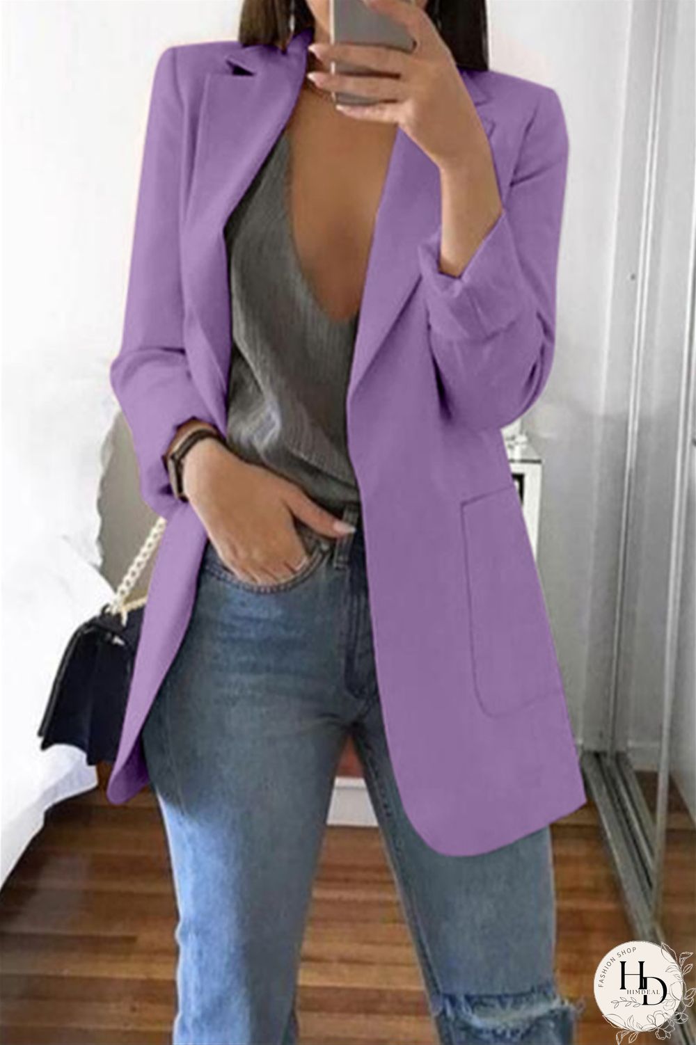 Black Casual Long Sleeves Suit Jacket