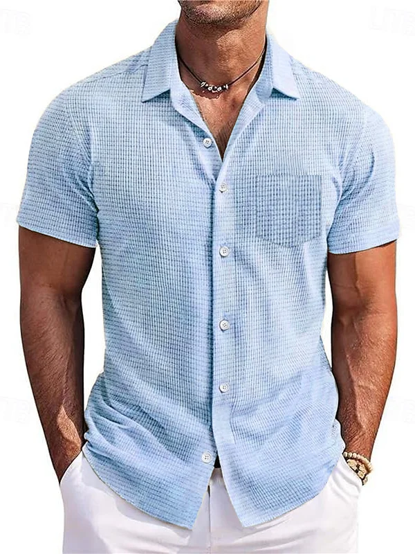 Hawaiian Waffle Fabric Short-Sleeved Pocket Shirt