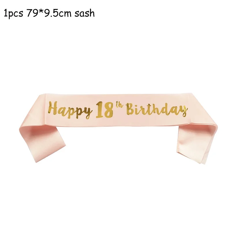 Happy Birthday 18th 30th 40th 50th Rose Gold Satin Sash Crystal Crown Tiara Adult Birthday Party Decoration Anniversary Supplies