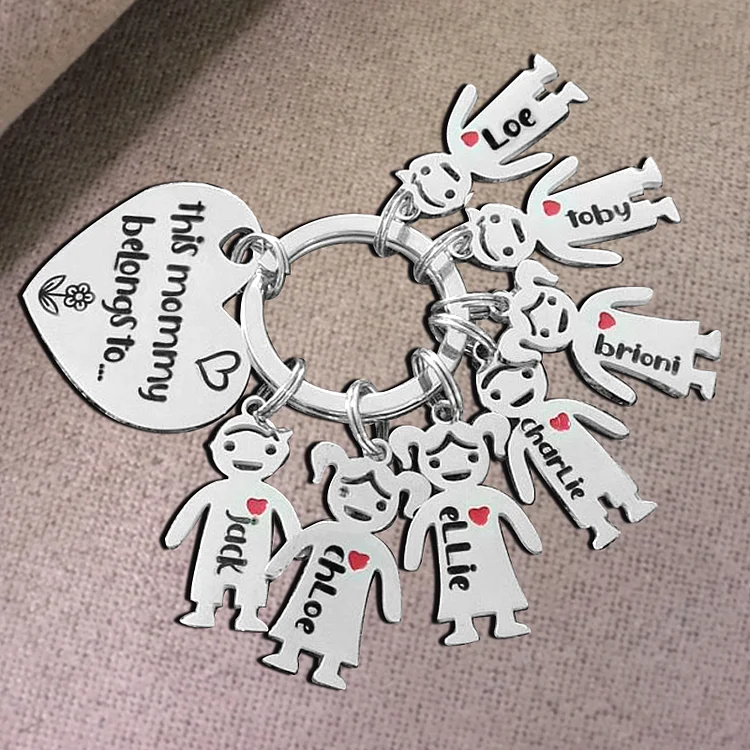 Personalized  Kids Charms Engraving 7 Names Keychain Gift