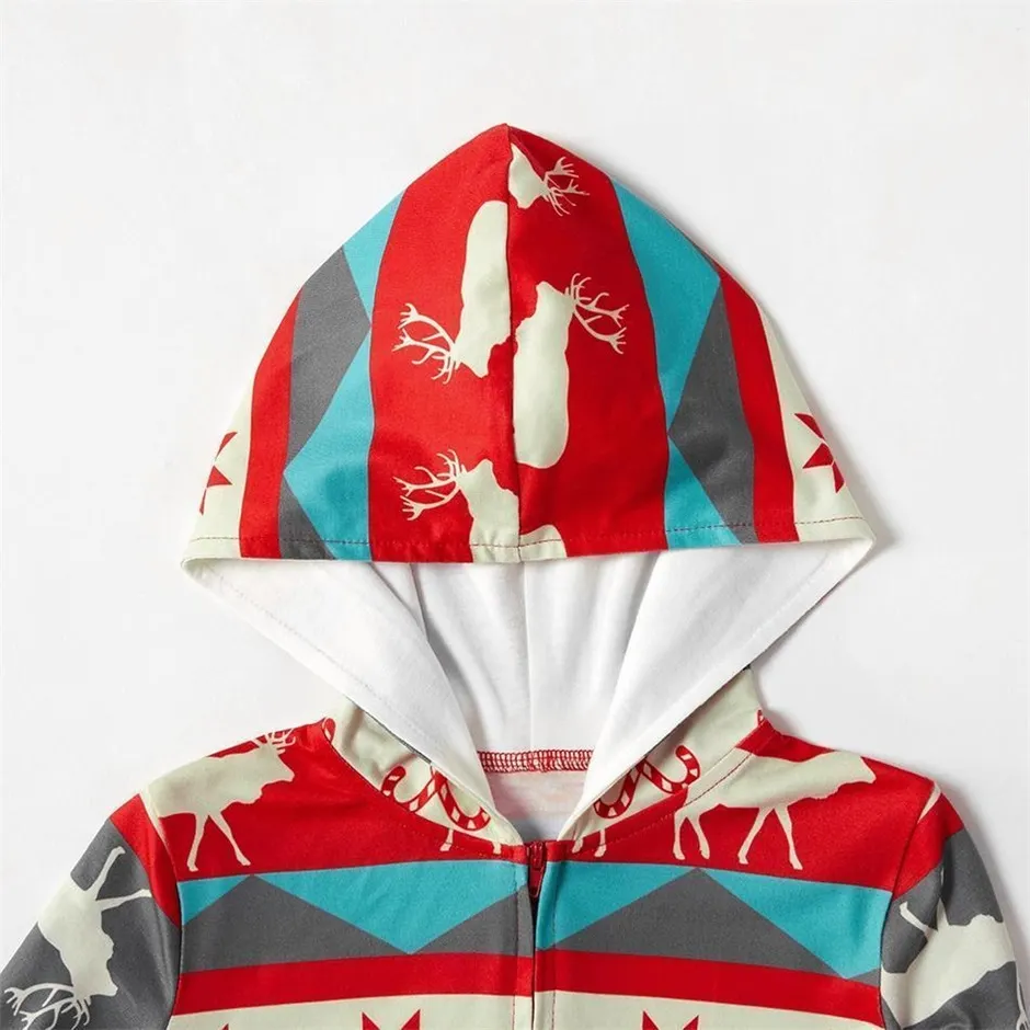 Christmas Reindeer and Snowflake Patterned Hooded Family Matching Onesie Pajamas