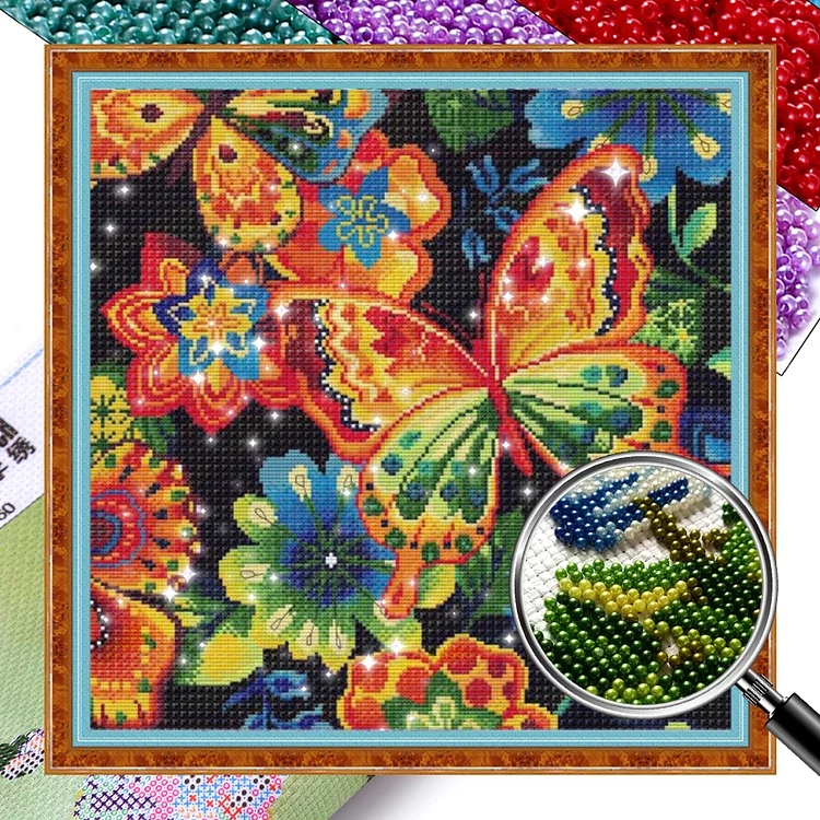 Butterfly - 9CT Bead Embroidery Cross Stitch(40*40cm)(Full Embroidery)