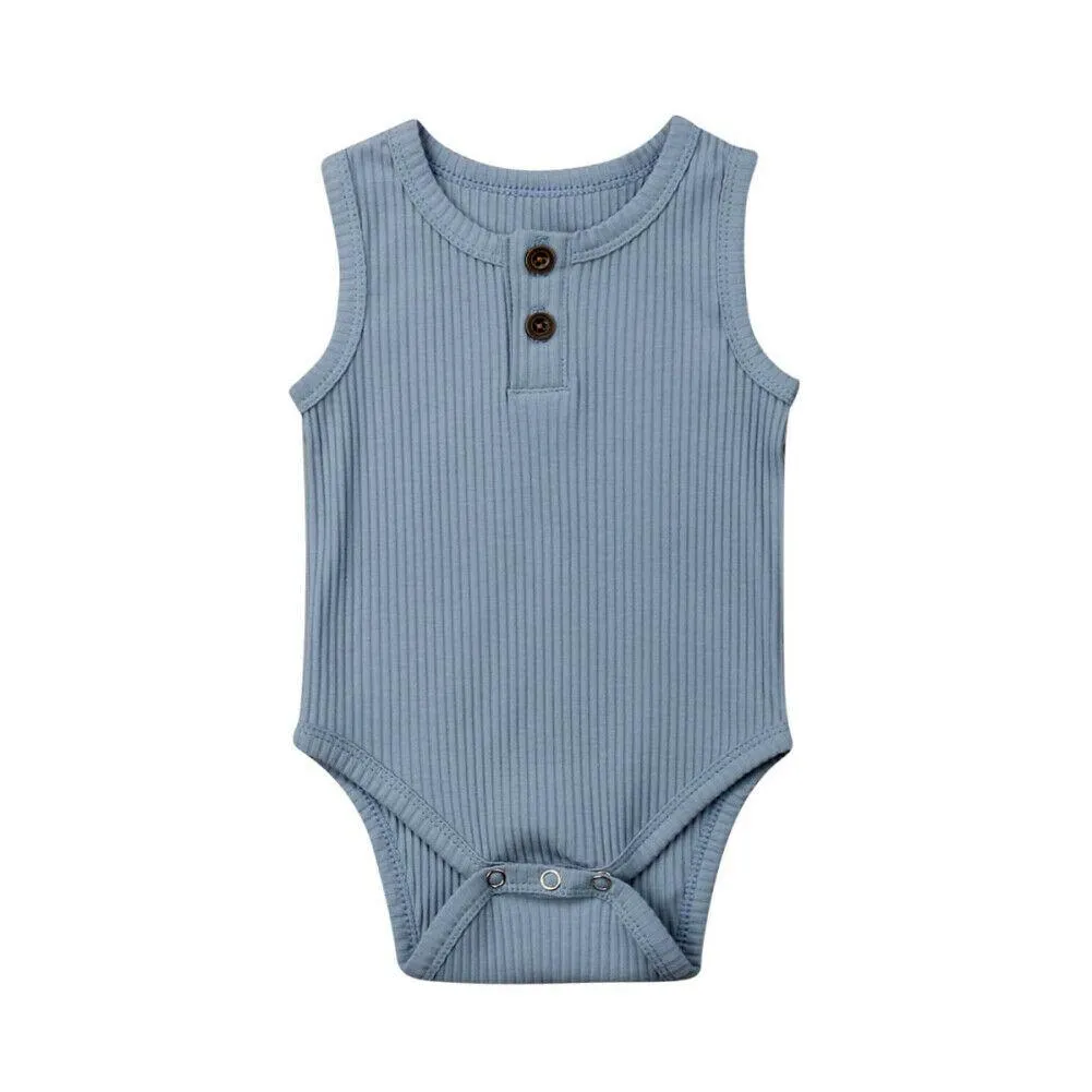 2019 Children Summer Clothing Newborn Baby Boy Girl Knit Solid Ribbed Bodysuit Jumpsuit Cotton Outfits Sleeveless Sunsuit 0-24M