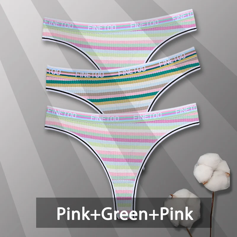 Billionm Colorful Cotton Panties for Women Sexy Striped Underwear G-string Thong Panty Female Breathable Soft Intimate Lingerie