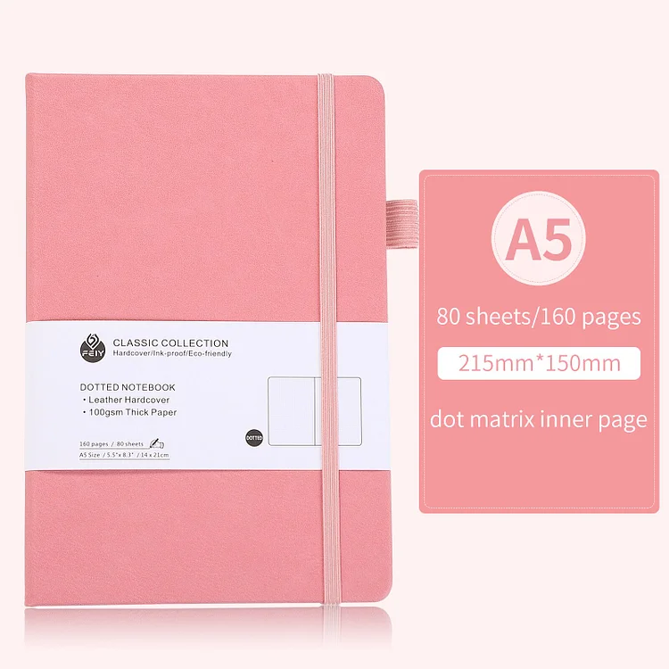 Journalsay 160 Pages/book Simple Dot Matrix Inner Page Strap Book A5 Leather Hardbcover Notebook