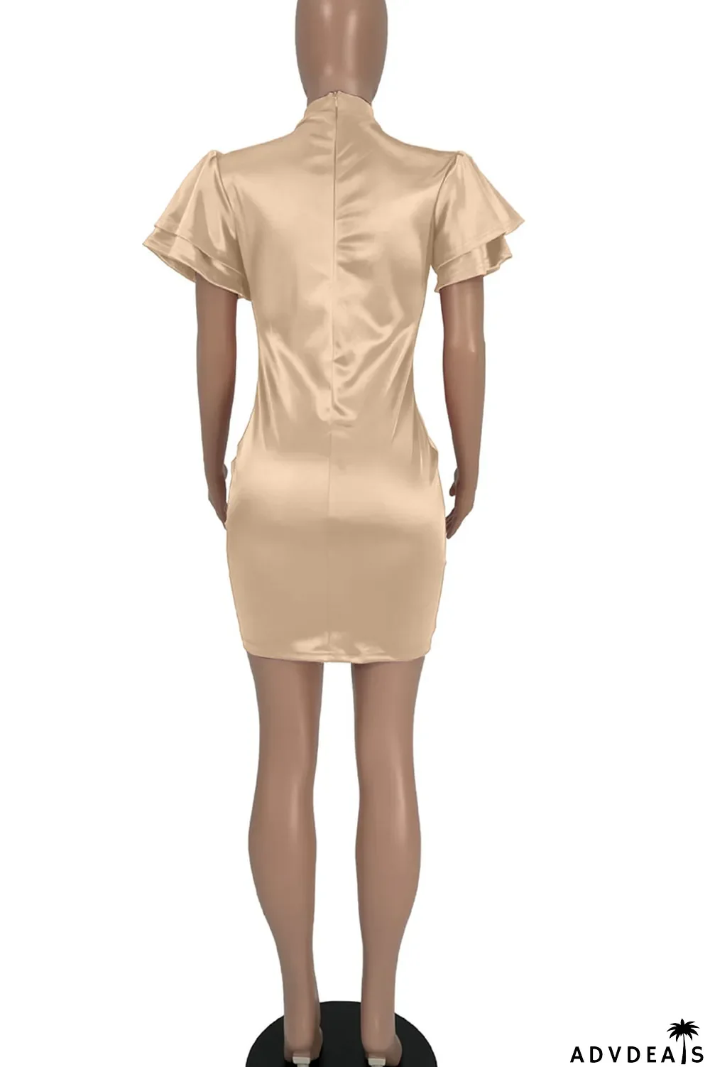 Champagne Casual Solid Split Joint O Neck One Step Skirt Dresses