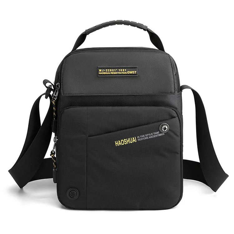 Men Shoulder Bag Portable Nylon Chest Bag for Hiking Mountaineering (Black)