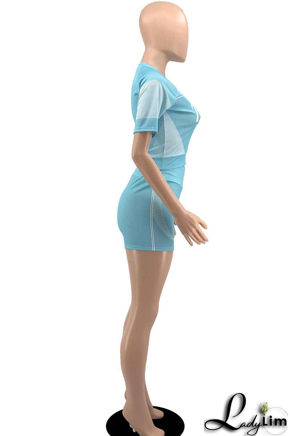 Black Casual Sportswear Print Patchwork O Neck Short Sleeve Two Pieces