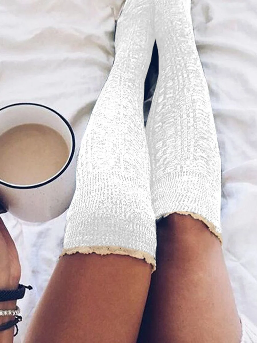 Lace Splicing Knitted Thigh-High Socks