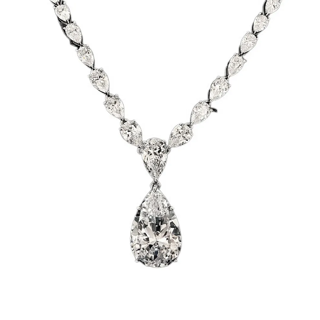 Luxury 925 Sterling Silver Pear Created Moissanite Gemstone Wedding Cocktail Pendent Necklace Fine Jewelry 032