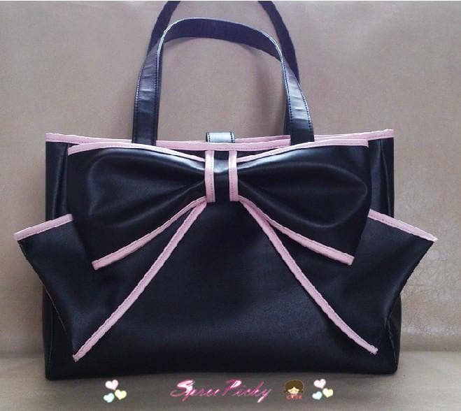 Lolita big bow square soft hand  bag - black/purple P140452