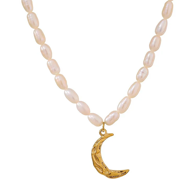 Natural Pearl Necklace Moon Pendant Collar