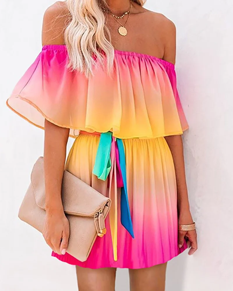 Uveng Uveng Summer New Rainbow Gradient Dress Ebay Collar Dress