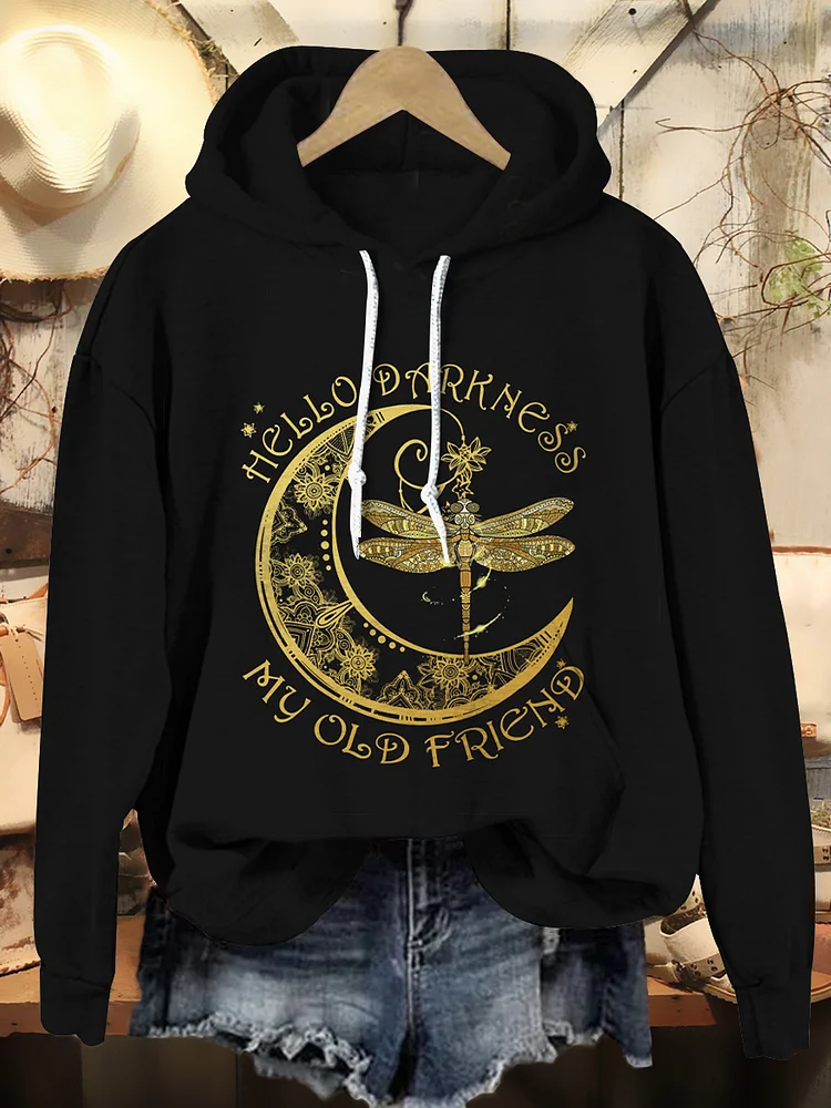 Hippie Dragonfly And Moon Art Print Casual Hoodie Sweatshirt