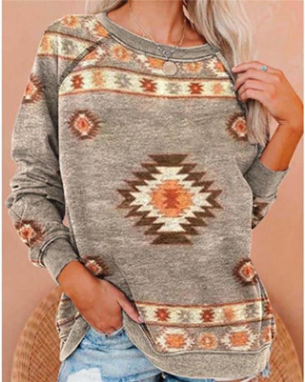 National Style Printed Loose-fitting Sweater - Chicaggo