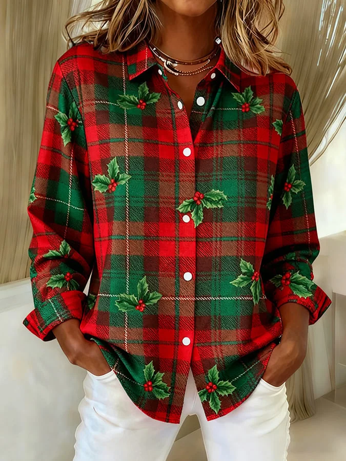 Women's casual Christmas plaid shirt 