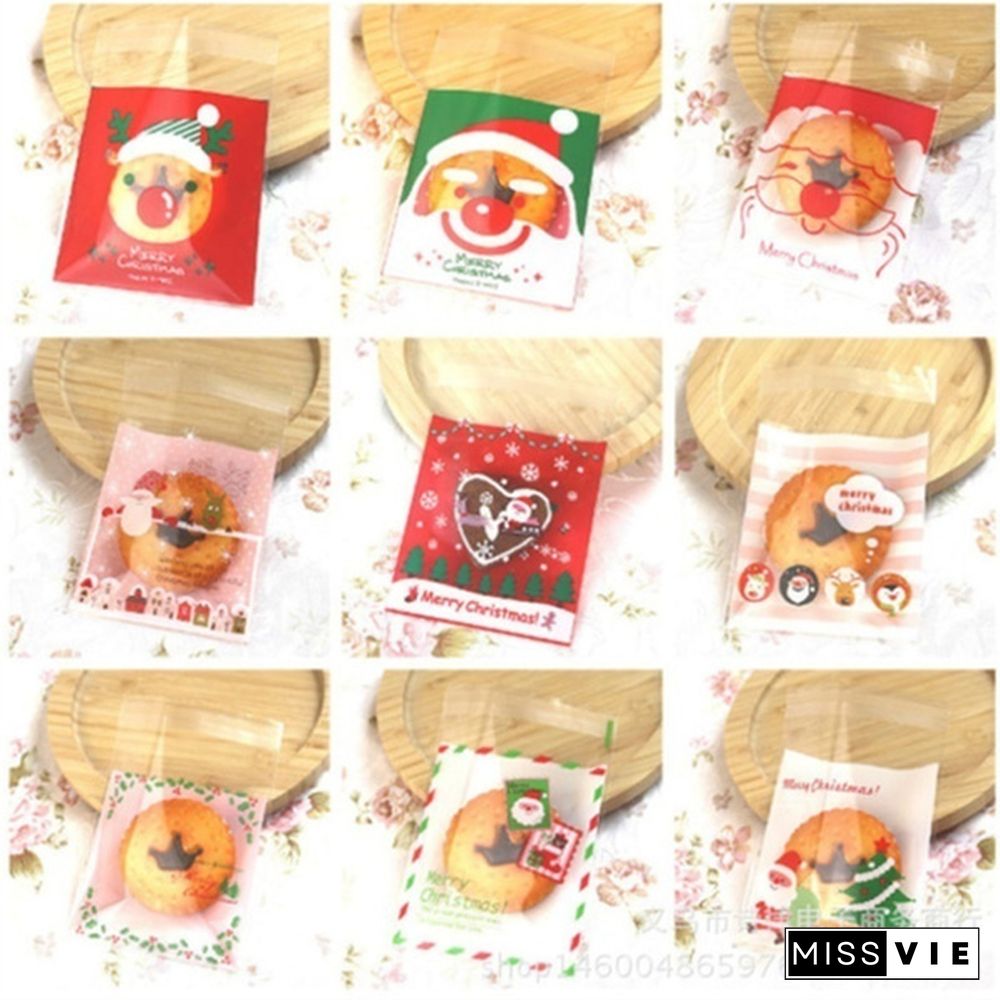 100Pcs Merry Christmas Candy Gift Bags Xmas Cellophane Santa Cello Cookies