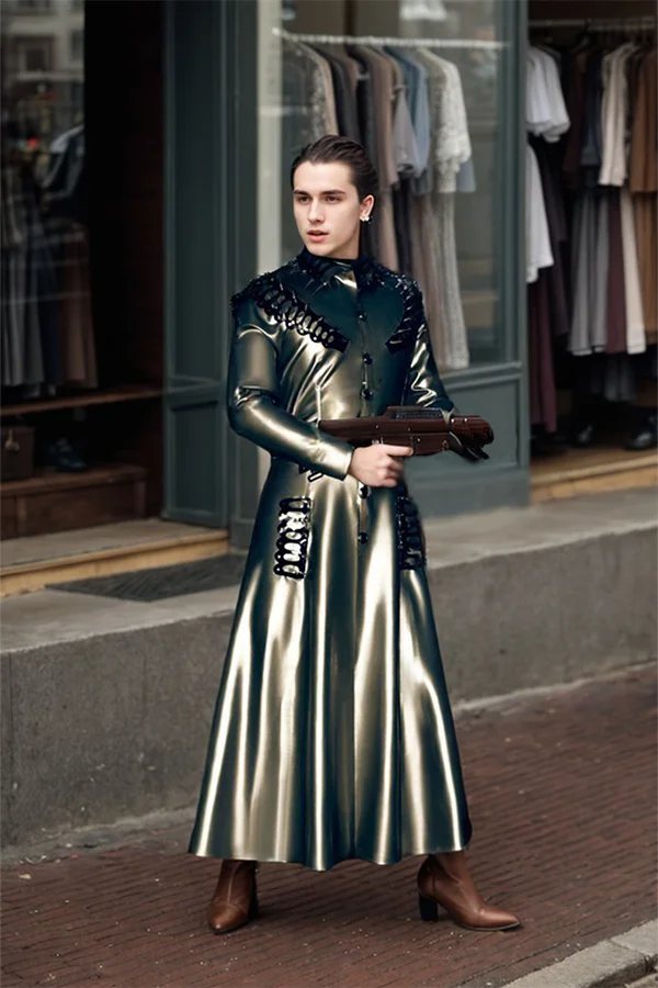 Man Latex Coats Long Jacket A-Line