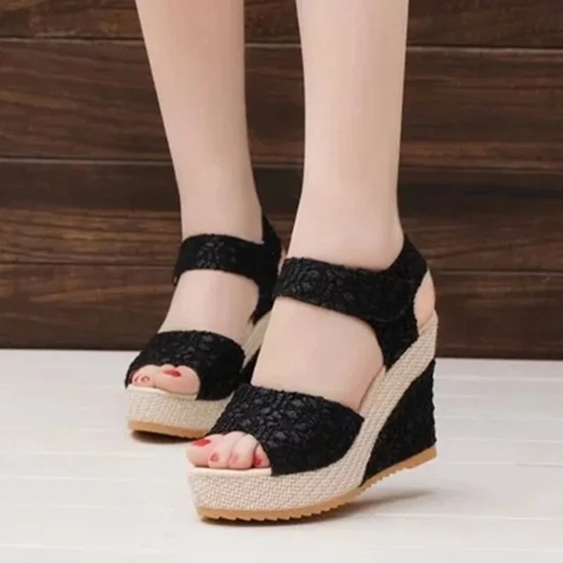 2020 Fashion INS Hot Lace Leisure Women Wedges Heeled Women Shoes Summer Sandals Party Platform High Heels Shoes Woman