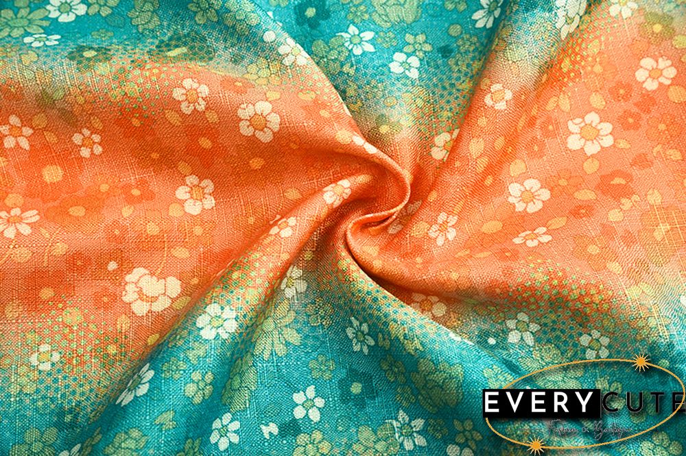 Orange Floral Print Spaghetti Straps Maxi Boho Dress