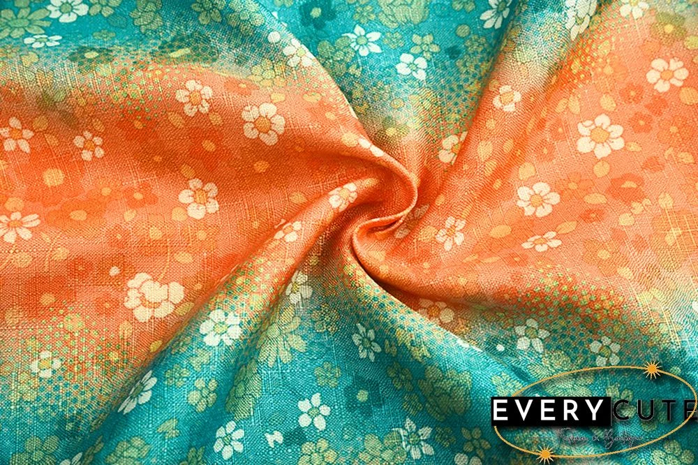 Orange Floral Print Spaghetti Straps Maxi Boho Dress