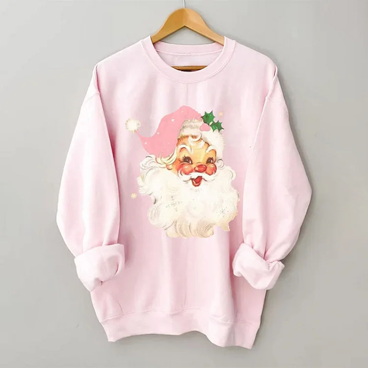 VChics Christmas Pink Santa Print Sweatshirt