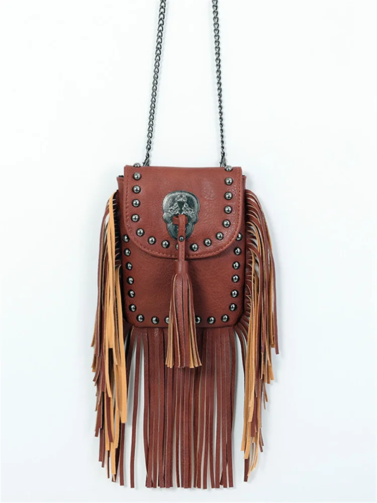 Vintage Studded Tassels Crossbody Bag