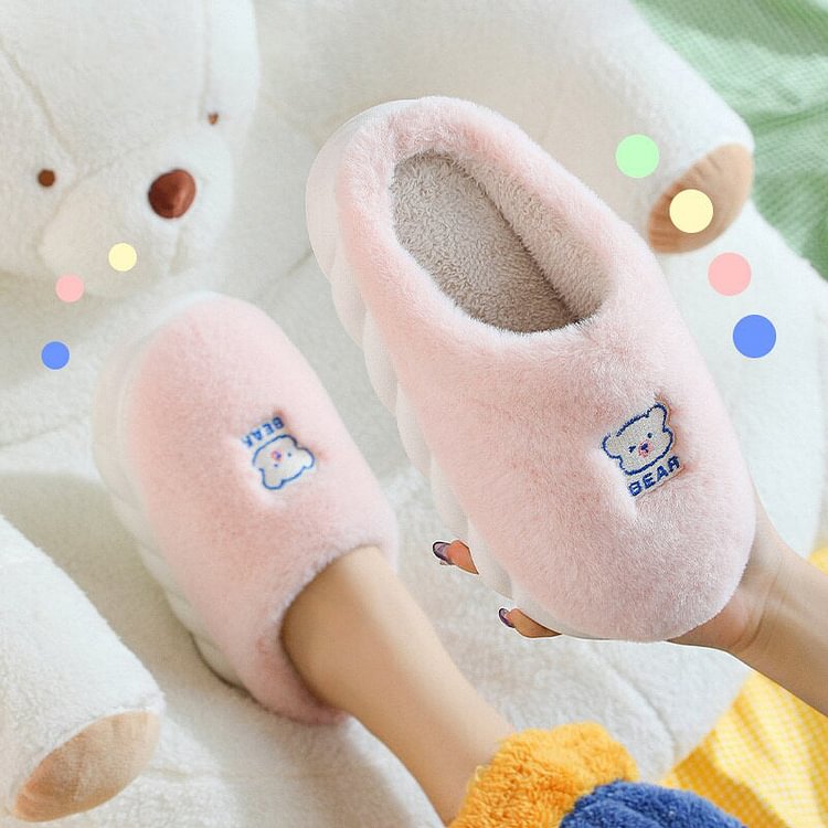 Cute Bear Thick Platform Fuzzy Slipper - Gotamochi Kawaii Shop, Kawaii Clothes