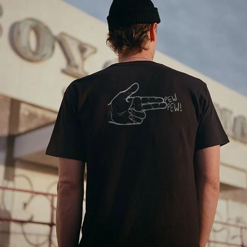 PEW PEW Hand Graphic Casual Modern Style Black Print T-shirt