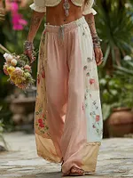 Women's Bohemian Style Patchwork Casual Resort Linen Blend Pants