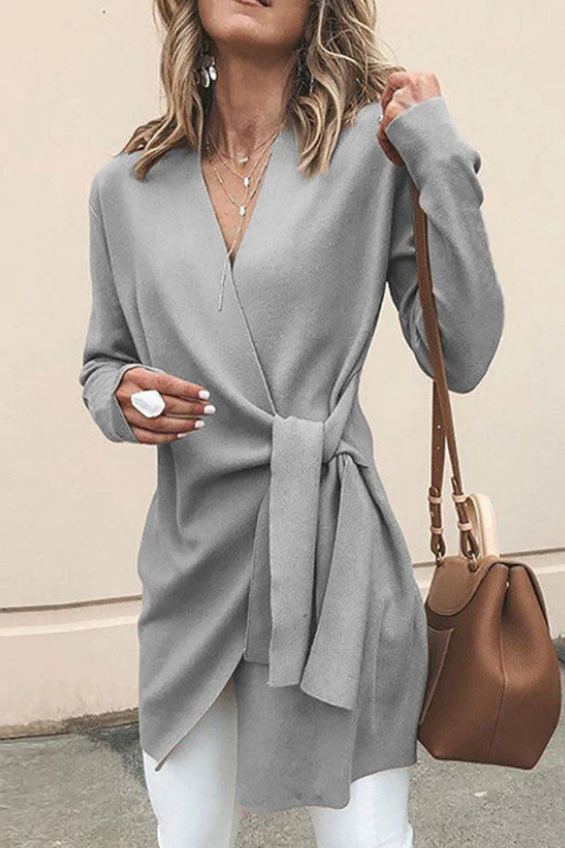 Fashion Casual Solid Split Joint V Neck Outerwear