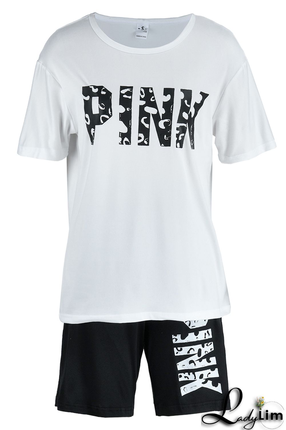 Rose Red Fashion Casual Letter Print Patchwork O Neck Short Sleeve Plus Size Two Pieces