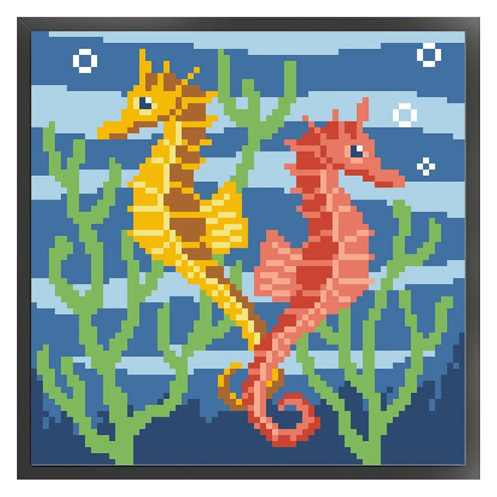 9CT Full Stamped Cross Stitch Bead Embroidery - Seahorse(Canvas|20*20CM)