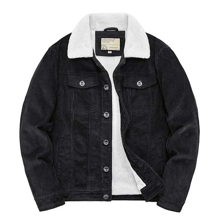 Inongge Men Winter Fleece Corduroy Jackets Fur Collar Thermal Warm Outwear Top Clothing For Male Size M-5XL Thermal