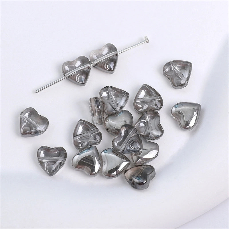 10 Pieces Glass Heart Shape Flower Beads
