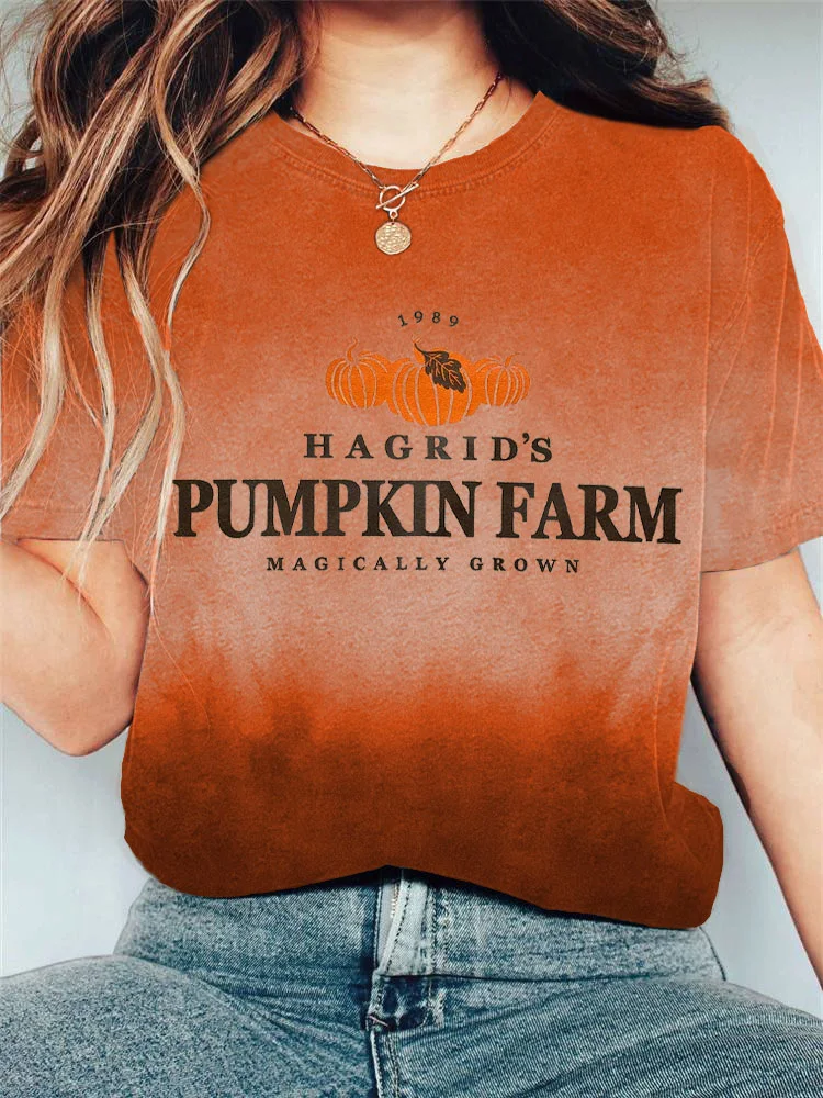 Women's Halloween Hagrid's Pumpkin Farm Print T-shirt