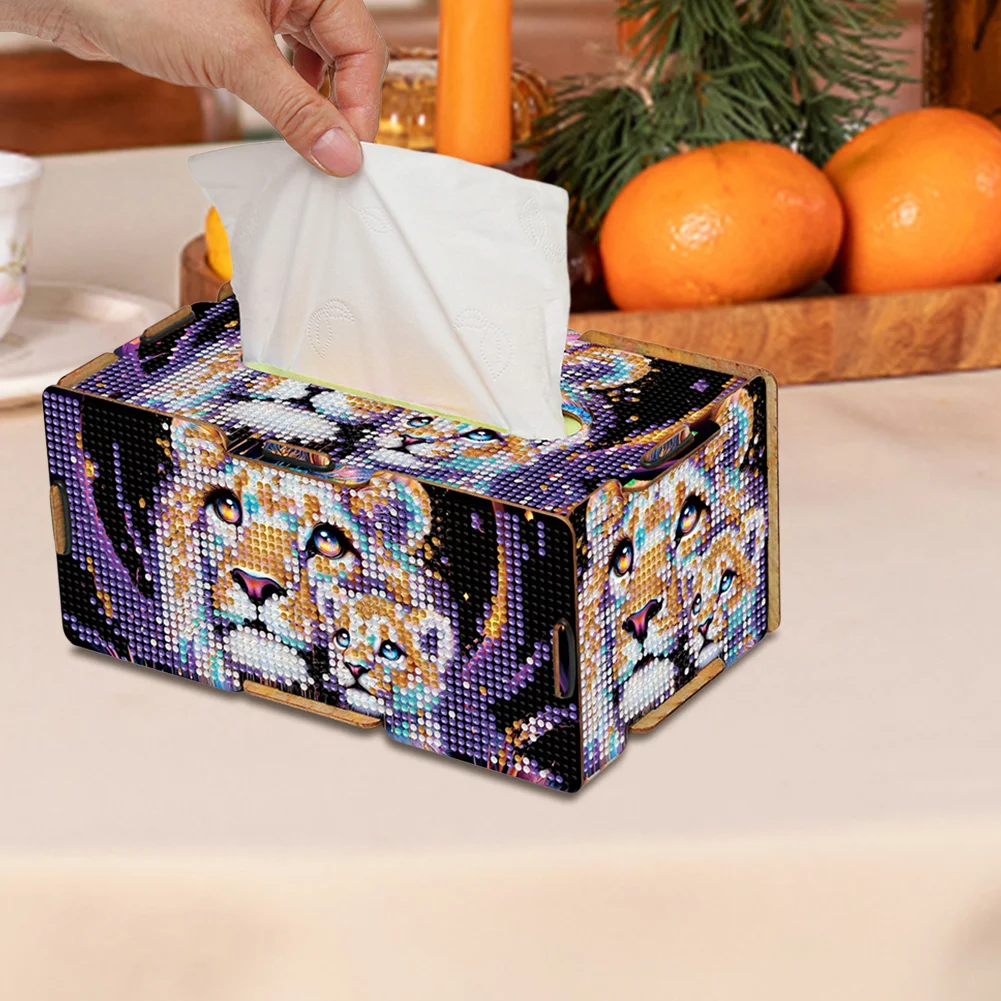 Diamond Painting Tissue Box Kits Decorative Rhinestone Craft Kit (Lion)